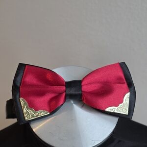 Elegant Red and Black Bow Tie with Gold Accents